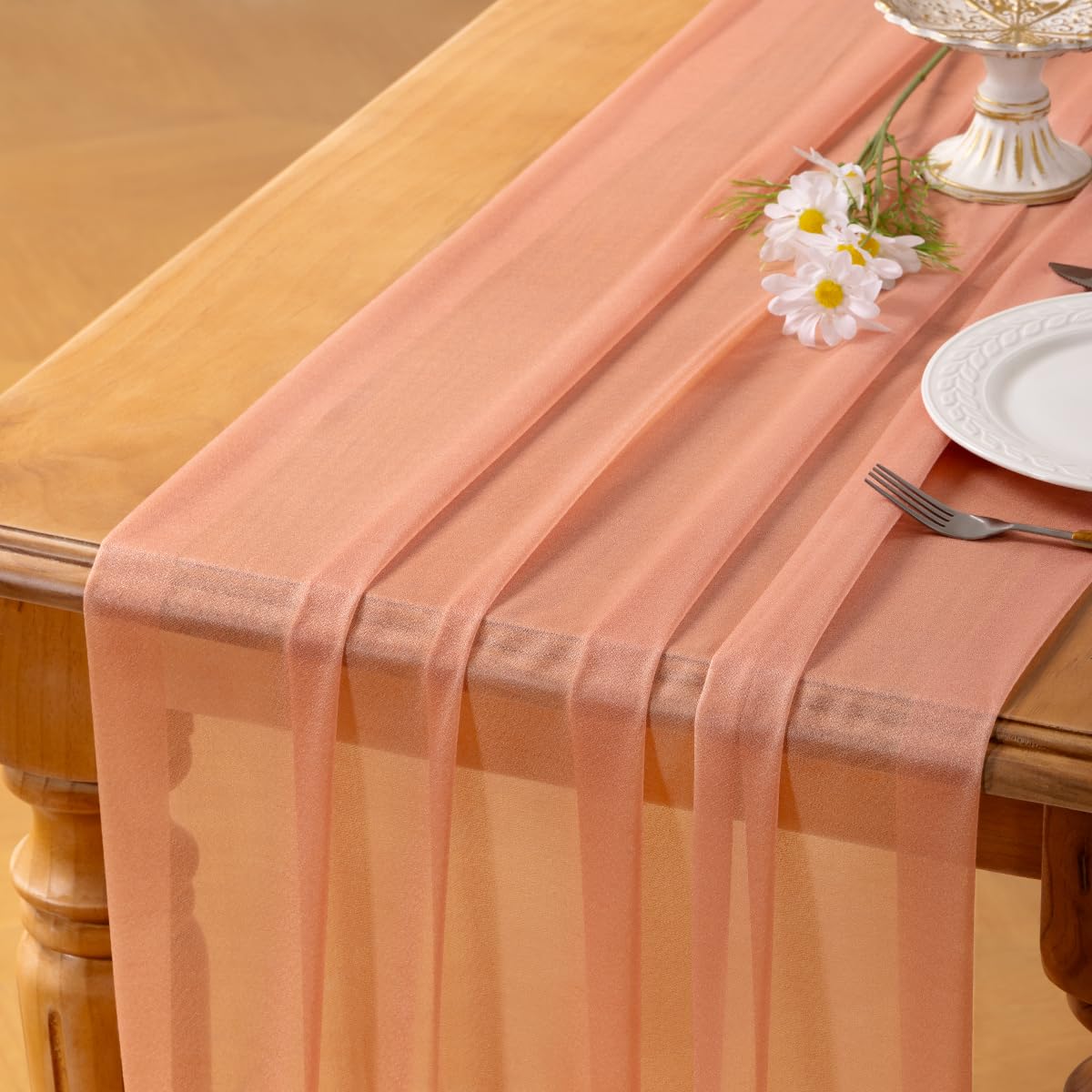 Socomi Blush Pink Gauze Table Runner Chiffon Like Wedding Table Runner 120 inches Long Boho Rustic for Bridal Shower Decorations Baby Shower