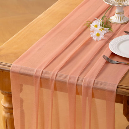 Socomi Blush Pink Gauze Table Runner Chiffon Like Wedding Table Runner 120 inches Long Boho Rustic for Bridal Shower Decorations Baby Shower