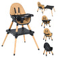 BABY JOY 6 in 1 High Chair, Convertible High Chairs for Babies and Toddlers/Booster Seat/Table and Chair Set, Infant Wooden Highchair w/ 5-Point Harness, 4-Position Removable Tray & PU Cushion, Coffee