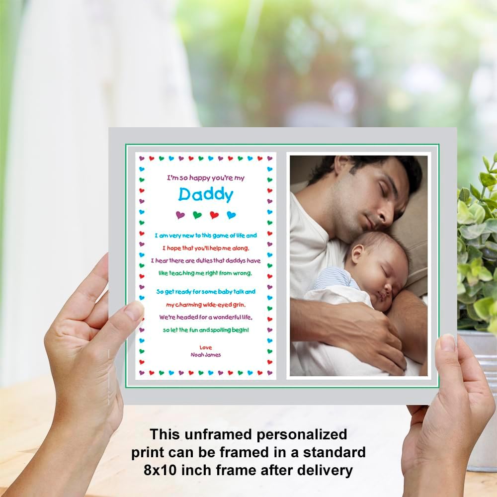 Daddy Gift from Newborn, New Dad Sweet Poem for His Birthday or Father's Day from Son, Daughter or Twins, 8x10 Inch Print Personalized with Name and Photo