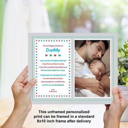 Daddy Gift from Newborn, New Dad Sweet Poem for His Birthday or Father's Day from Son, Daughter or Twins, 8x10 Inch Print Personalized with Name and Photo