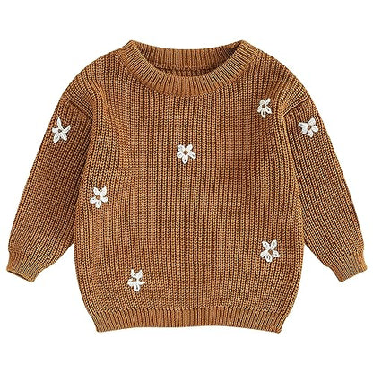 Mubineo Baby Girl Winter Clothes Cute Flower Sweater Crewneck Pullover Long Sleeve Knit Newborn Infant Sweaters