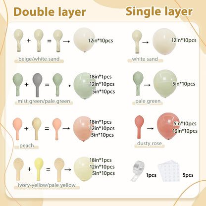 Dusty Green Nude Pink Balloons Arch Kit, Double Stuffed Pastel Balloon Arch Dark Light Green Blush Nude Cream White Sand Tan Pink Balloons for Wedding Birthday Party Woodland Baby Shower Decorations