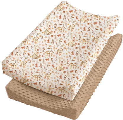 Konssy Minky Changing Pad Cover 2 Pack, Soft Minky Dots Plush Diaper Changing Table Cover Set, Breathable Changing Pad Sheets for Baby Girls Boys (Pink Spring, Blush)