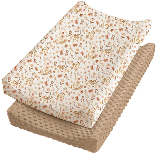 Konssy Minky Changing Pad Cover 2 Pack, Soft Minky Dots Plush Diaper Changing Table Cover Set, Breathable Changing Pad Sheets for Baby Girls Boys (Pink Spring, Blush)