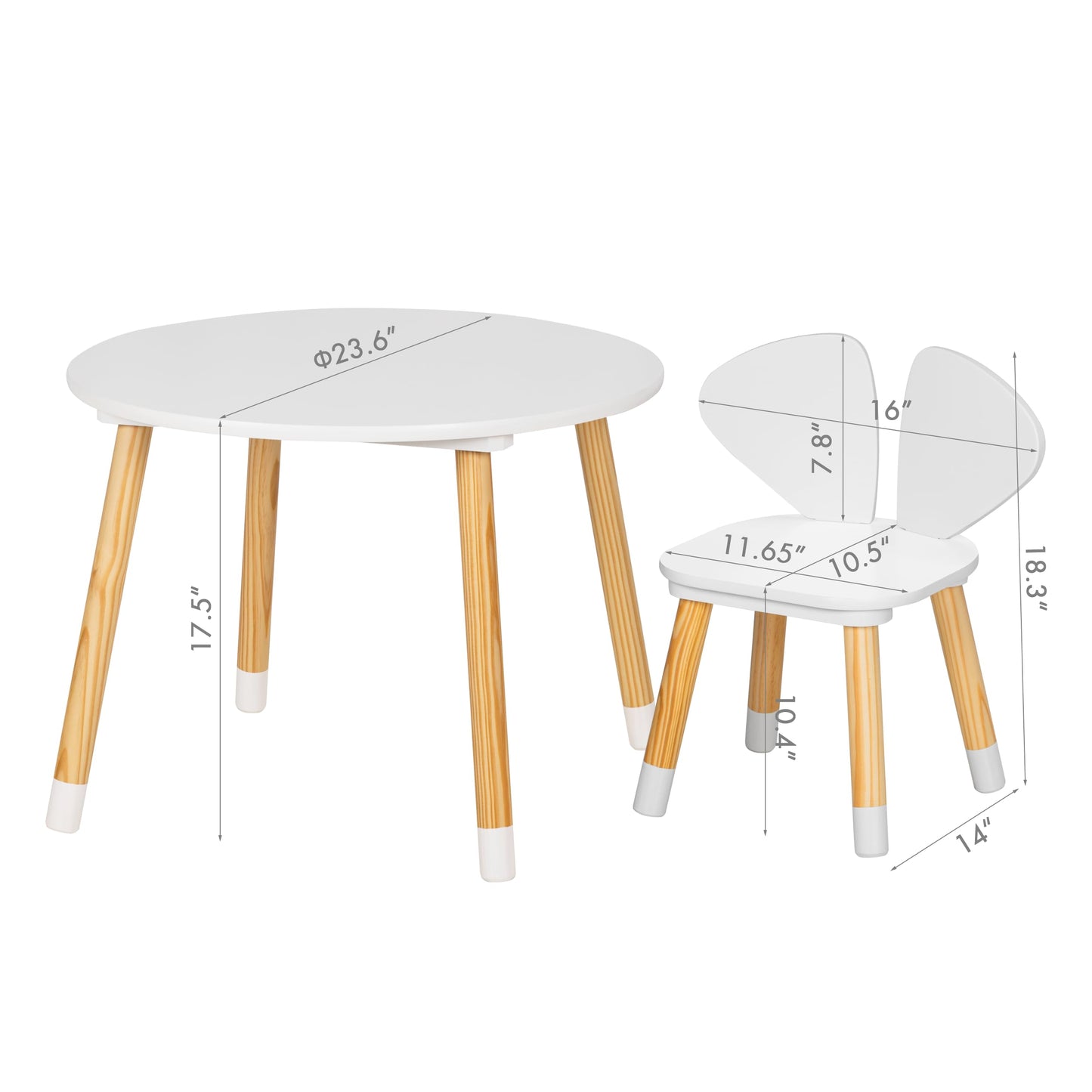 UTEX Kids Wood Table and Chair Set, Kids Play Table with 2 Chairs,3 Pieces Kids Round Table for Toddlers, Girls, Boys,White