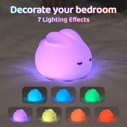 Nursery Night Light, RGB Bunny with 7 Colors & 3 Dim Levels, Rechargeable Silicone, Room Decor & Kids Gift