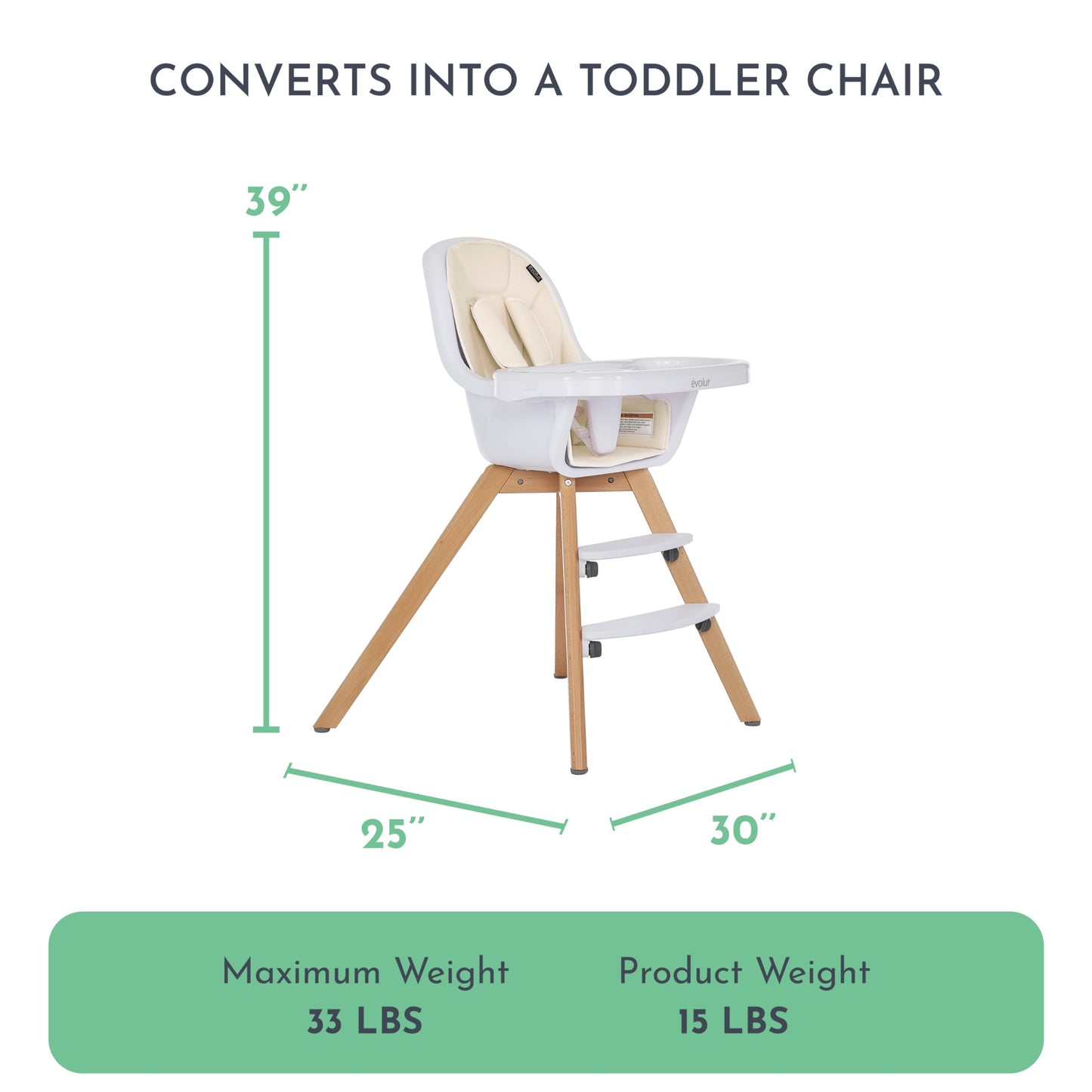 Evolur Zoodle 2 in 1 Convertible Baby High Chair in Light Gray