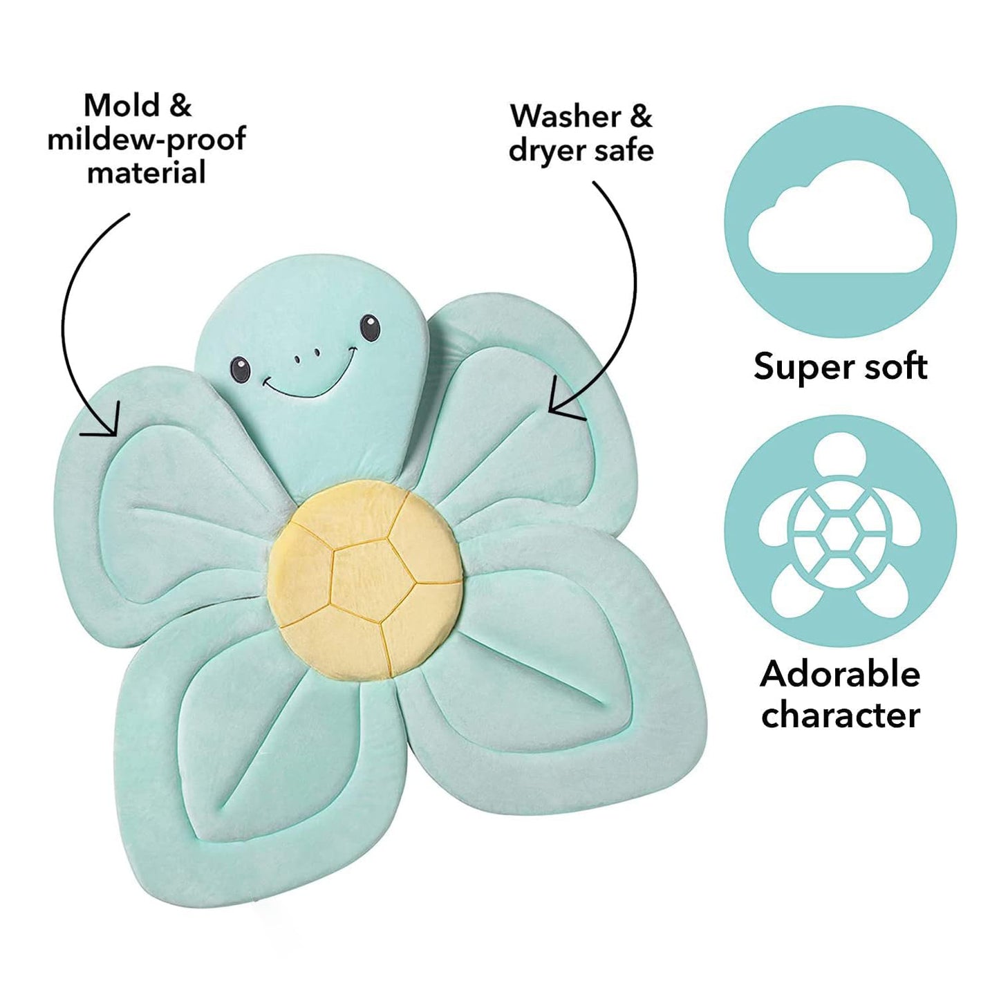 Nuby Turtle Baby Bath Cushion for Bathtub or Sink, Soft and Easy to Dry Fabric, 0-6 Months, Turquoise