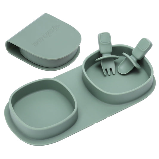 Silicone Foldable Novelty Dinner Plates,Baby Plates Travel Essential with Forks and Spoons,Microwave & Dishwasher SafeWatermelon