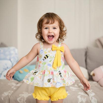 3-18M Newborn Baby Girl Pink Outfits Set Ruffle Sleeve Floral Top + Soild Shorts with Belt