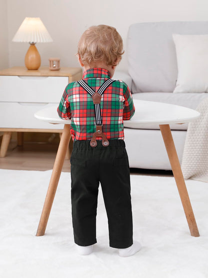 ZOEREA Baby Boy Suit 0-24M Gentleman Outfit Clothes Set Infant Long Sleeve Dress Shirt+Suspender Pants+Bowtie+Beret Hat