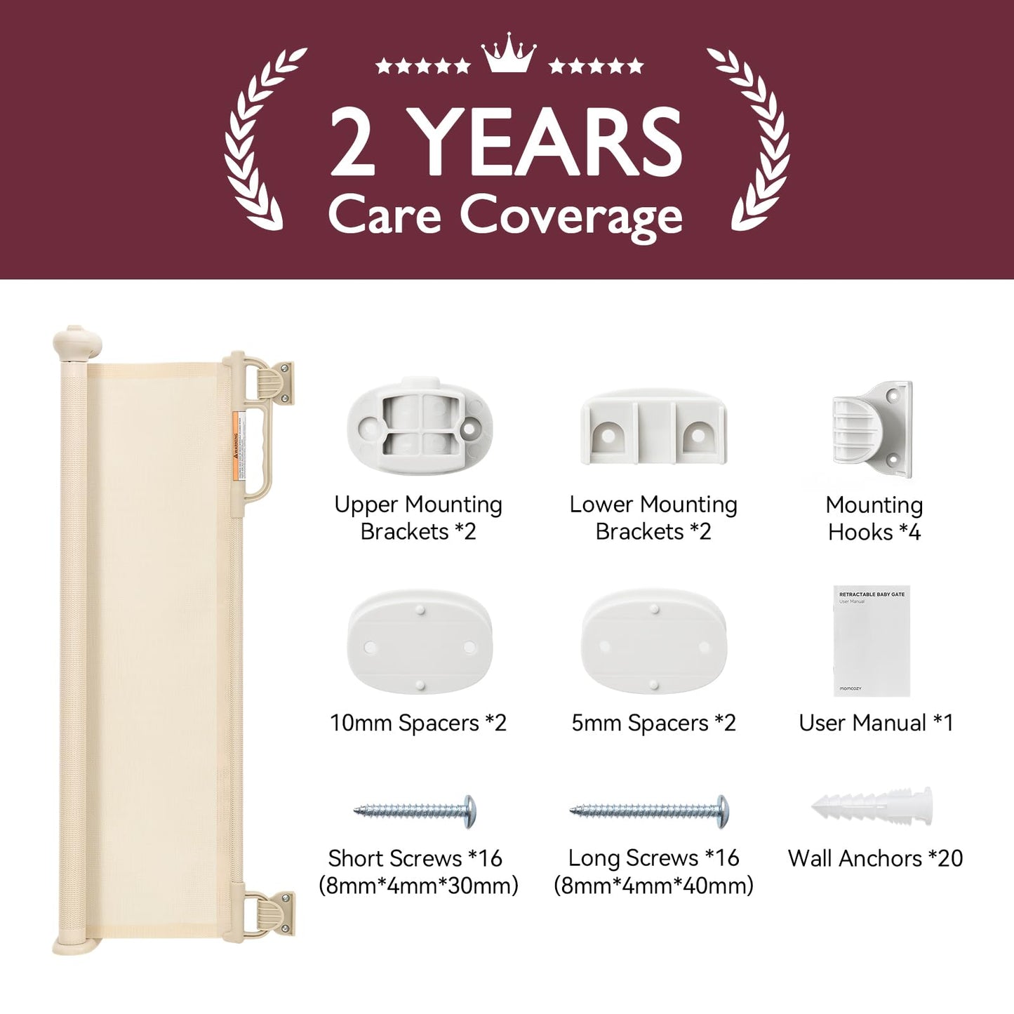 Momcozy Retractable Baby Gate, 33" Tall, Extends up to 55" Wide, Child Safety Baby Gates for Stairs, Doorways, Hallways, Indoor, Outdoor