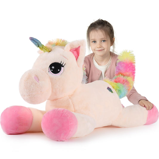 Tezituor 43in Giant Unicorn Stuffed Animal, Rainbow Pink Stuffed Unicorn Toys for Girls and Women, Big Unicorn Plush Gifts for Valentines Day, Christmas, Birthday, Party and Decorations