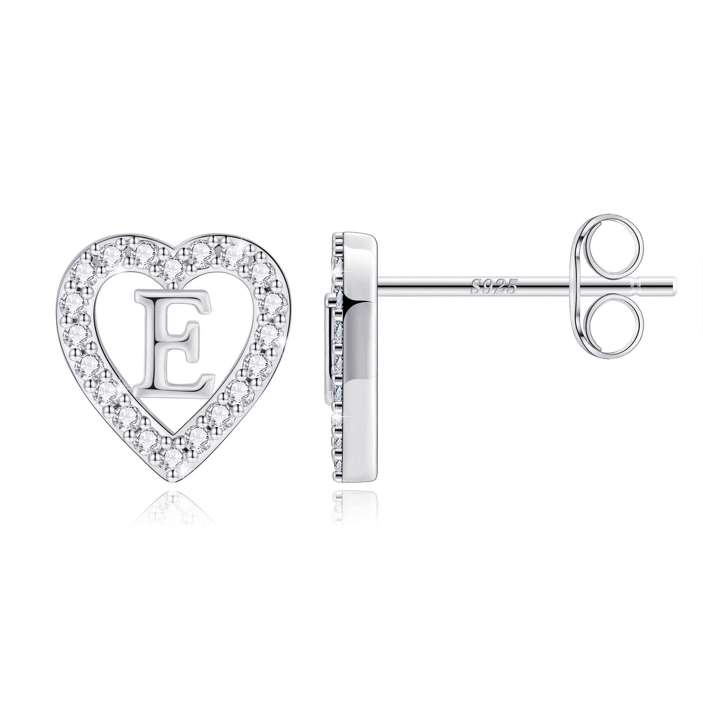 Anoup Heart Initial Stud Earrings - Gifts for Girls, Sterling Silver Post 14K Gold Plated All Over Hypoallergenic | CZ Simulated Diamond Stud Earrings | Birthday Gifts for Kids Toddlers Daughter