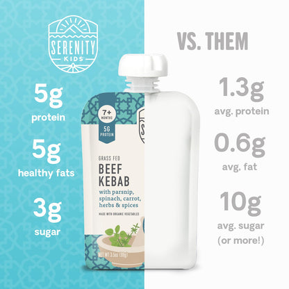 Serenity Kids 7+ Months World Explorers Baby Food Pouches Puree Made With Ethically Sourced Meats & Organic Veggies | 3.5 Ounce BPA-Free Pouch | Beef Chimichurri | 6 Count
