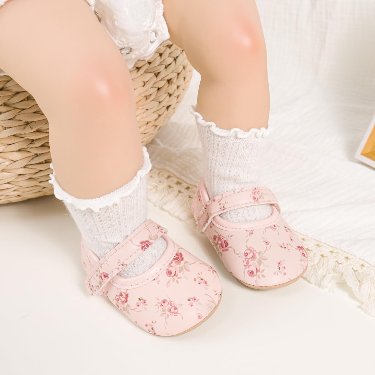 Meckior Infant Baby Girls Boys Handmade Princess Flats Toddler First Walkers Soft PU Leather Non-Slip Crib Wedding Dress Shoes