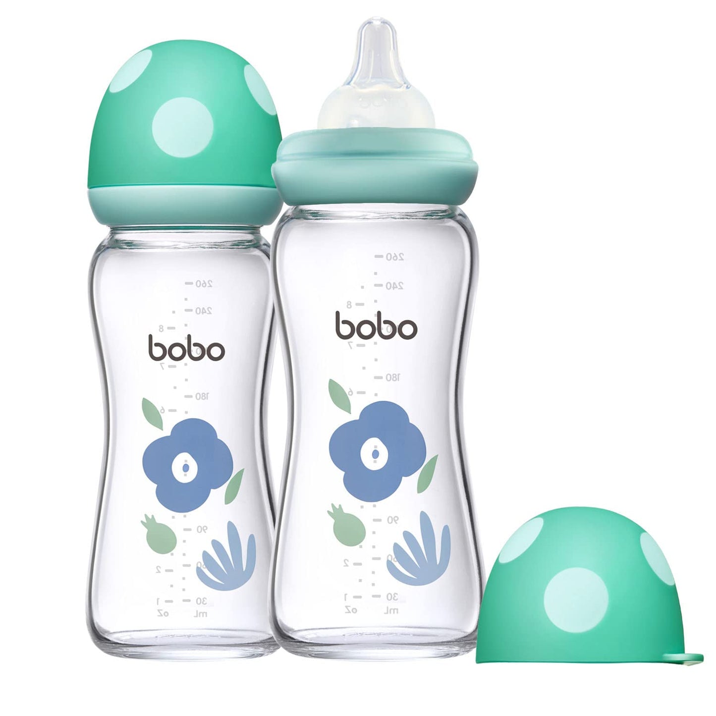 YOHKOH Natural Glass Baby Bottle with Natural Response Nipple, Newborn Anti-Colic Baby Bottles, Wide Neck Mushroom Cap Baby Bottle, Clear (8.8ounce (Pack of 4), Multicolour1)