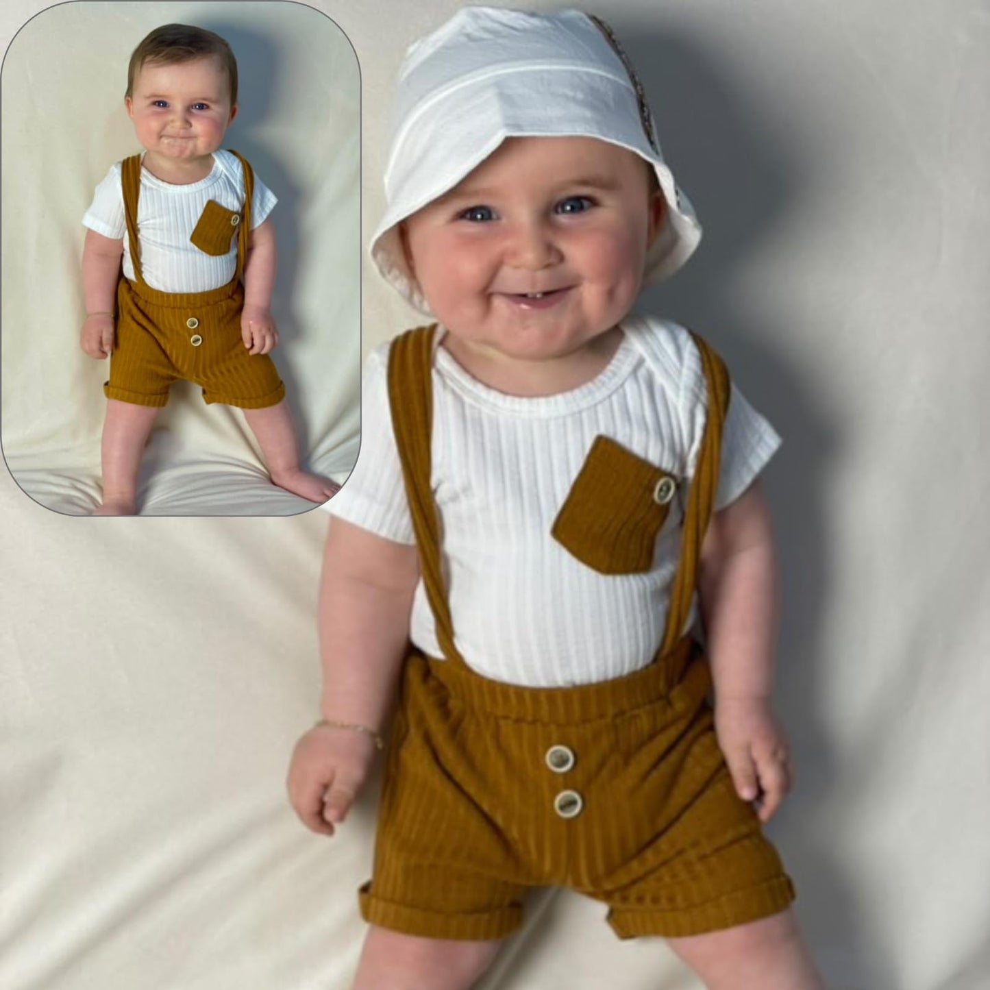 Unutiylo Baby Boy Outfits 0-12 Months Short Sleeve Romper Suspenders Pants Spring Summer clothes