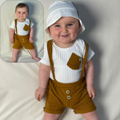 Unutiylo Baby Boy Outfits 0-12 Months Short Sleeve Romper Suspenders Pants Spring Summer clothes
