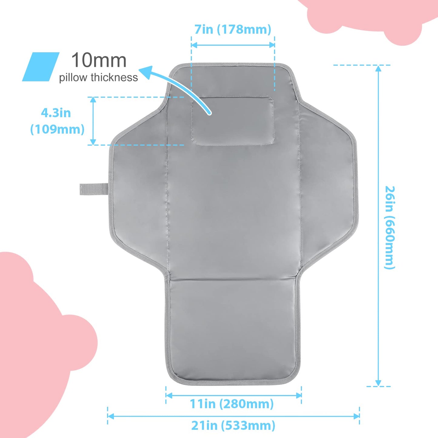 Baby Portable Changing Pad Travel - Waterproof Compact Diaper Changing Mat with Built-in Pillow - Lightweight & Foldable Changing Station, Newborn Shower Gifts
