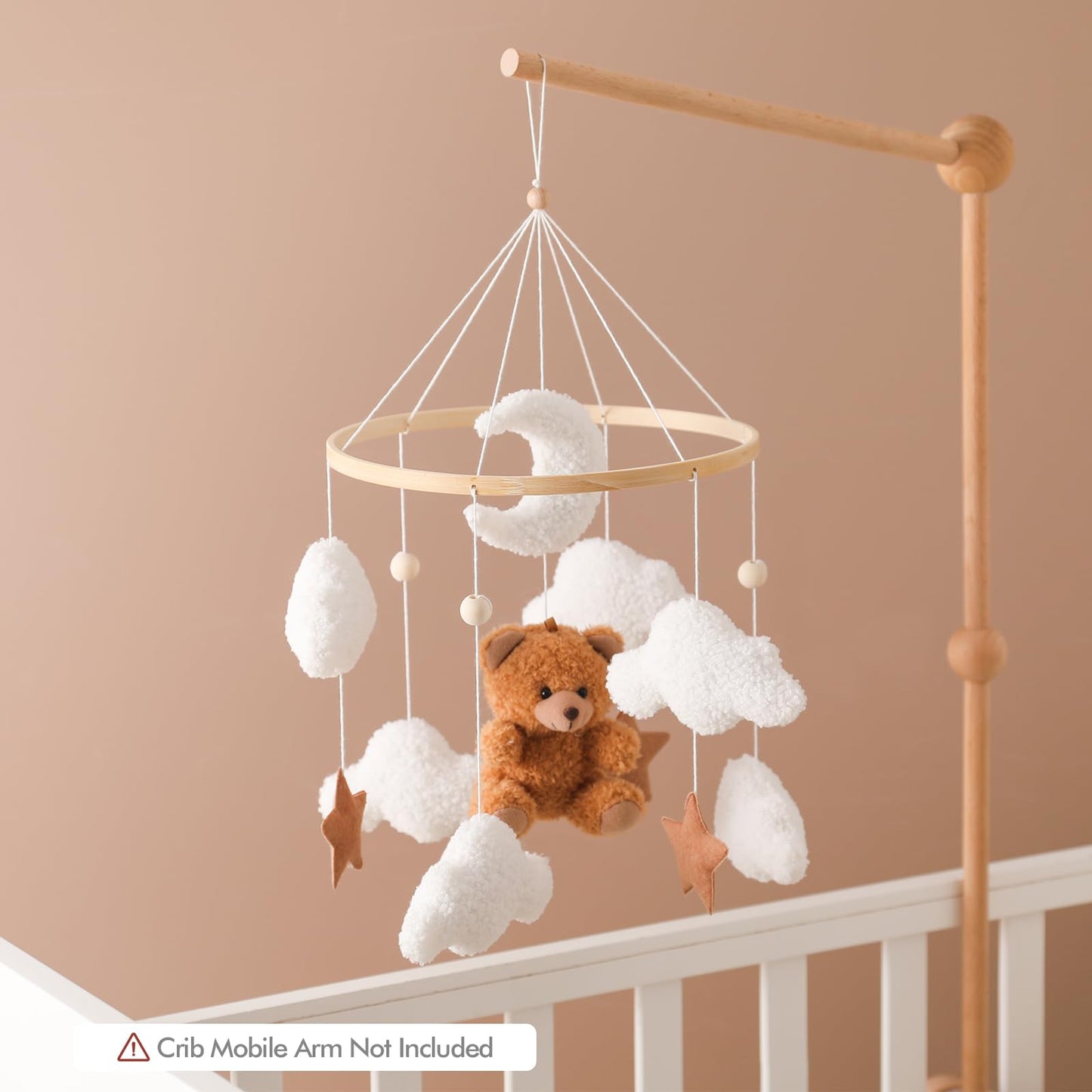 Baby Mobile for Crib Bear Cloud Crib Mobile Handmade Furry Nursery Mobile Gender Neutral Crib Toy Hanging for Nursery Decor Accessories