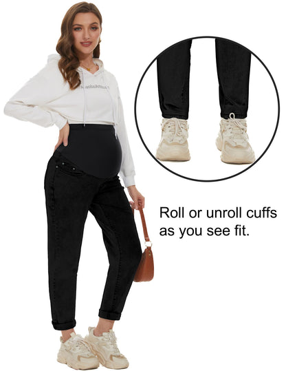 POSHGLAM Women's Maternity Jeans Over Belly Comfy Stretch Boyfriend Jeans Loose Pregnancy Pants, S-XXL