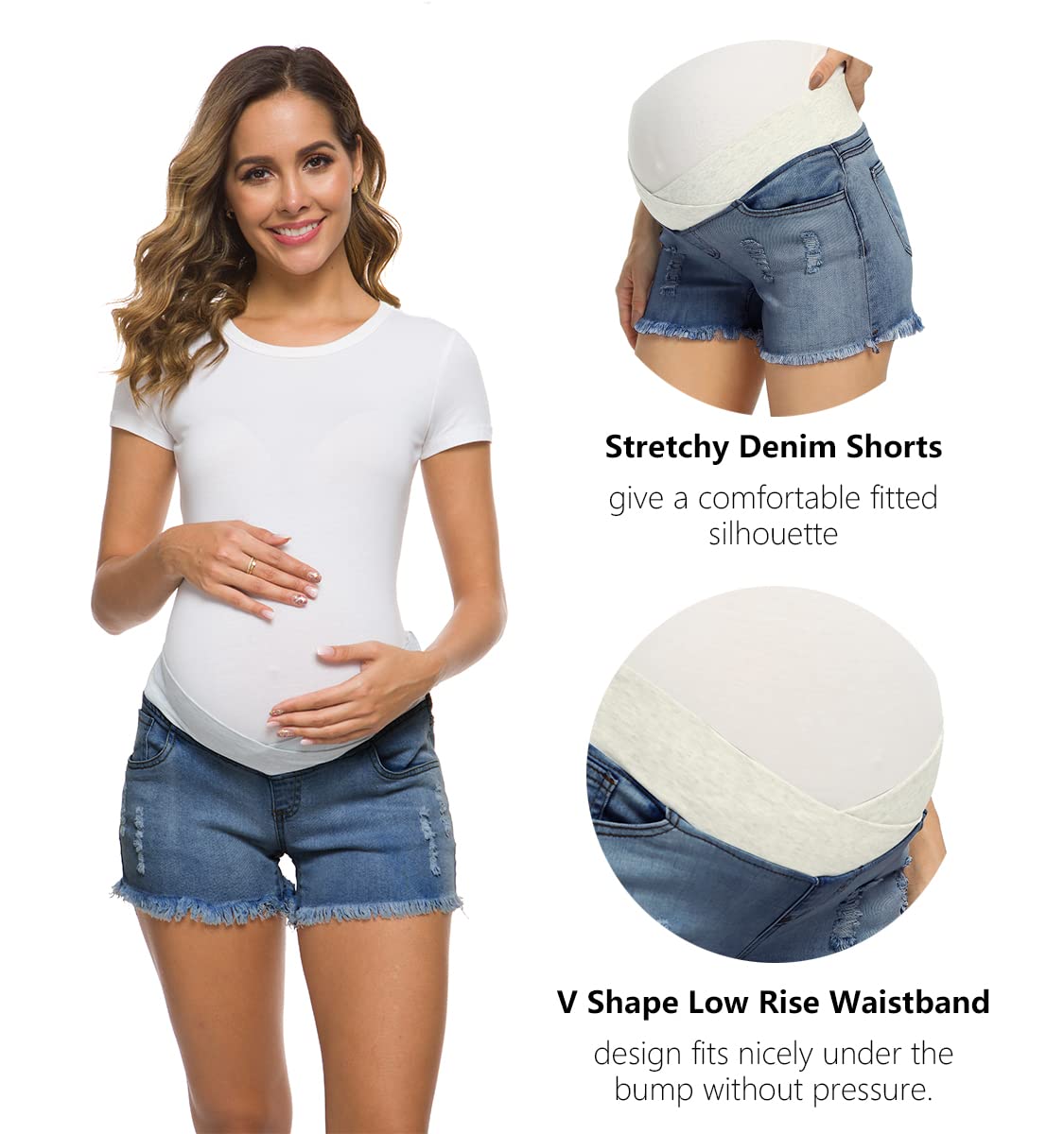 Foucome Women's Maternity Ripped Jean Shorts Summer Distressed Denim Shorts
