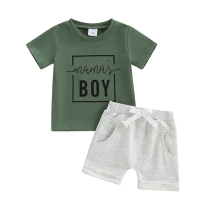 Kupretty Toddler Baby Boy Summer Clothes Letter Graphic Short Sleeve Shirt T-Shirt Tops + Casual Shorts Outfit Set