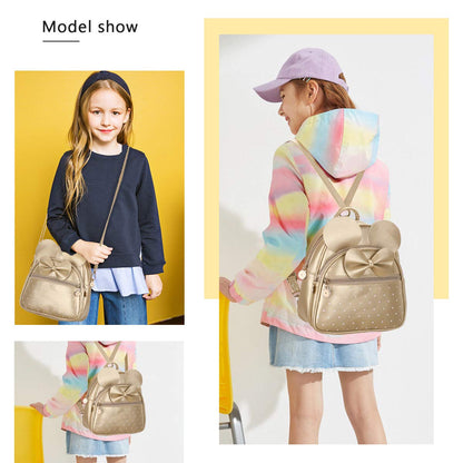 KL928 Girls Bowknot Polka Dot Cute Mini Backpack Small Daypacks Convertible Shoulder Bag Purse for Women