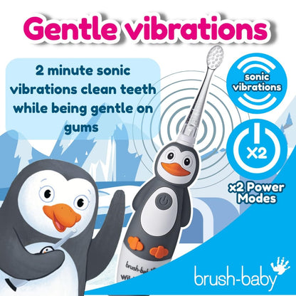 brush-baby WildOnes™ Rechargeable Kids Electric Toothbrush – Toby Tiger | Flashing Lights, 2-Min Timer, Waterproof, 3 Brush Heads | Toddler & Child Toothbrush Ages 0-10 | Soft Bristles