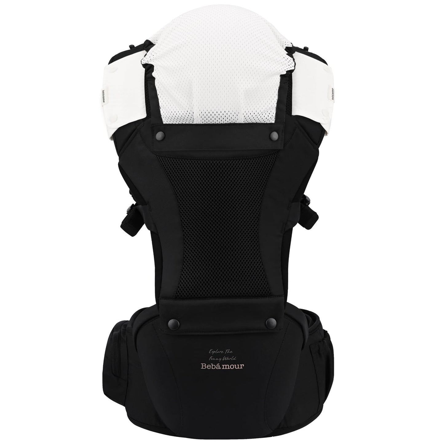 Bebamour Baby Carrier with Hip Seat,All-Position Breathable Mesh Hip Seat & Carrier 0-36Months with Head Hood, 3 PCS Teething Pads, Waist Extender,Storage Bag & Pacifier Case(Khaki)