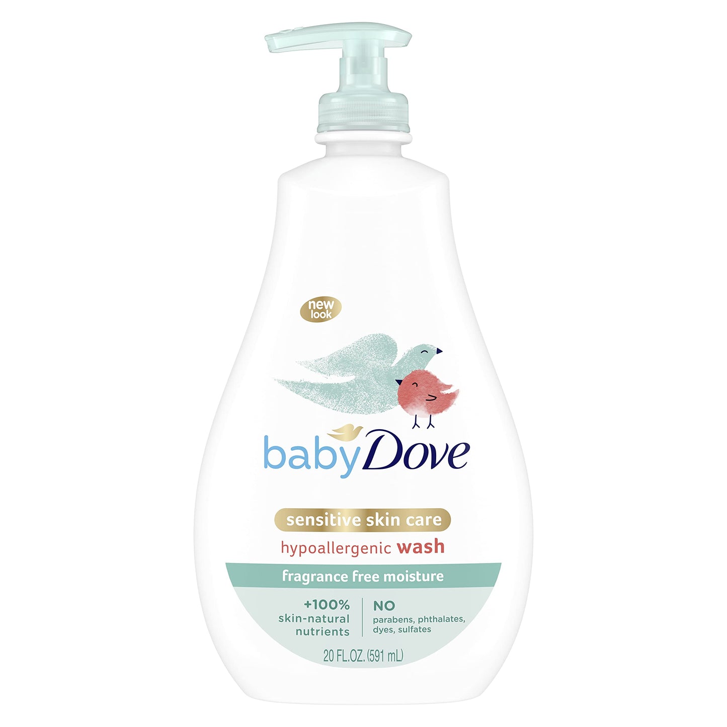 Baby Dove Sensitive Skin Care Baby Wash Fragrance Free Moisture For Baby Bath Time Fragrance Free and Hypoallergenic, Washes Away Bacteria 34 oz (Pack of 1)