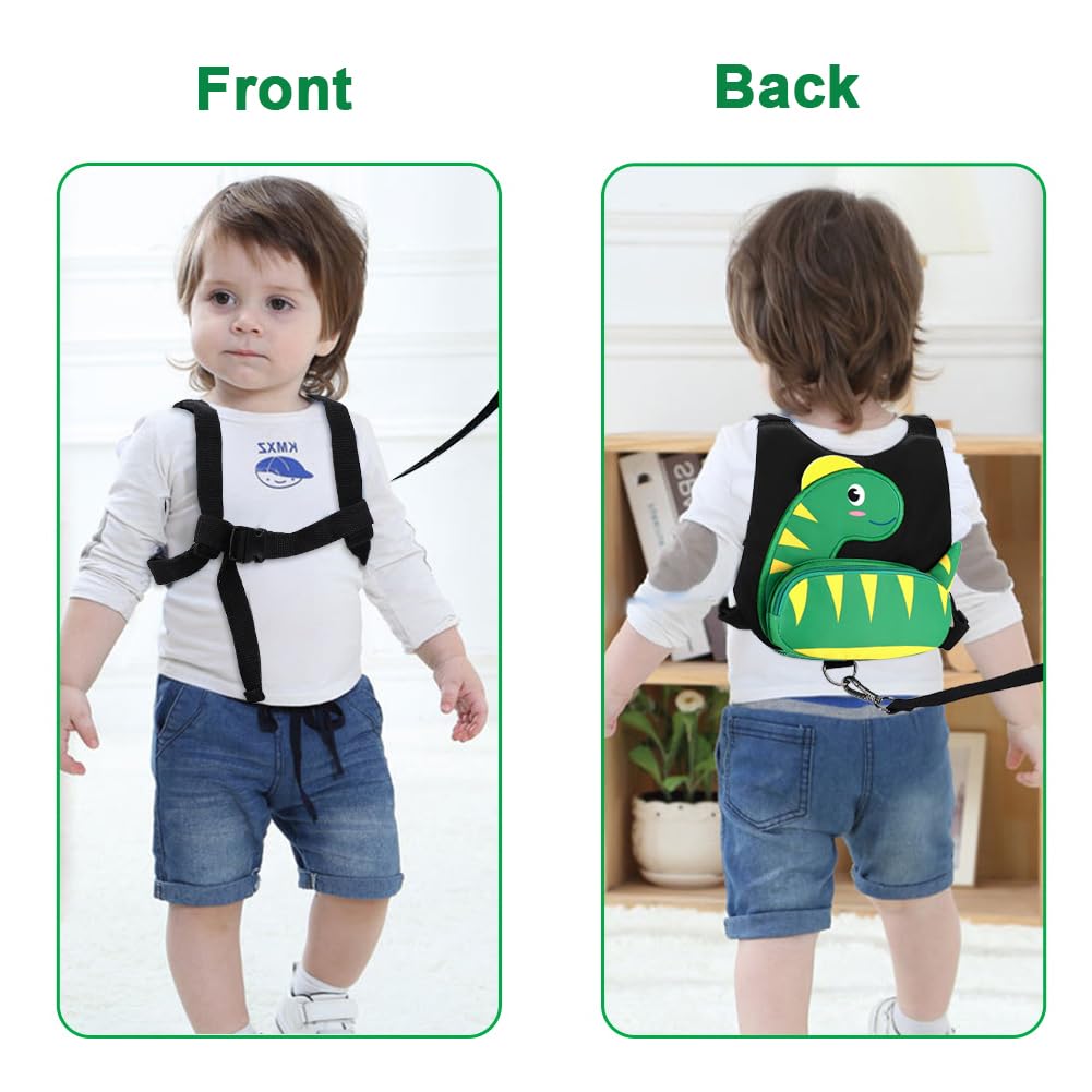 Accmor Toddler Harness with Leash, Cute Dinosaur Kids Harness + Anti Lost Wrist Link, Mini Child Harness Leash Wristband Strap Belt Protector for Baby Boys Girls to Outdoor Travel (Blue)