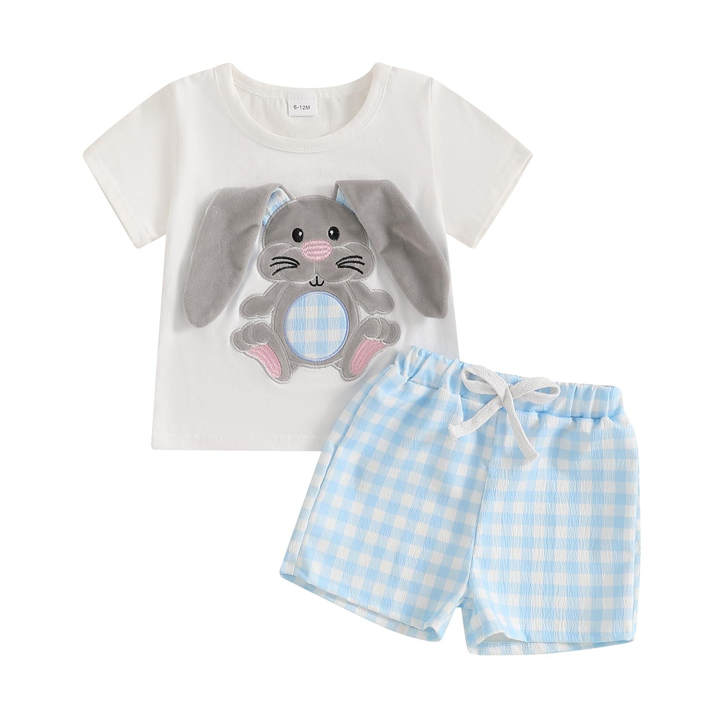 Toddler Baby Boy Summer Outfits Short Sleeve Embroidered T Shirt Tees + Striped/Plaid Shorts Infant Clothes Set