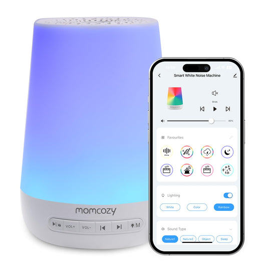 Baby Sound Machine, Momcozy White Noise Machine for Baby Sleeping with Night Light, Toddler Sleep Trainer with 34 Soothing Sounds, Timer, App Remote Control, Personal Sleep Routine(Green)