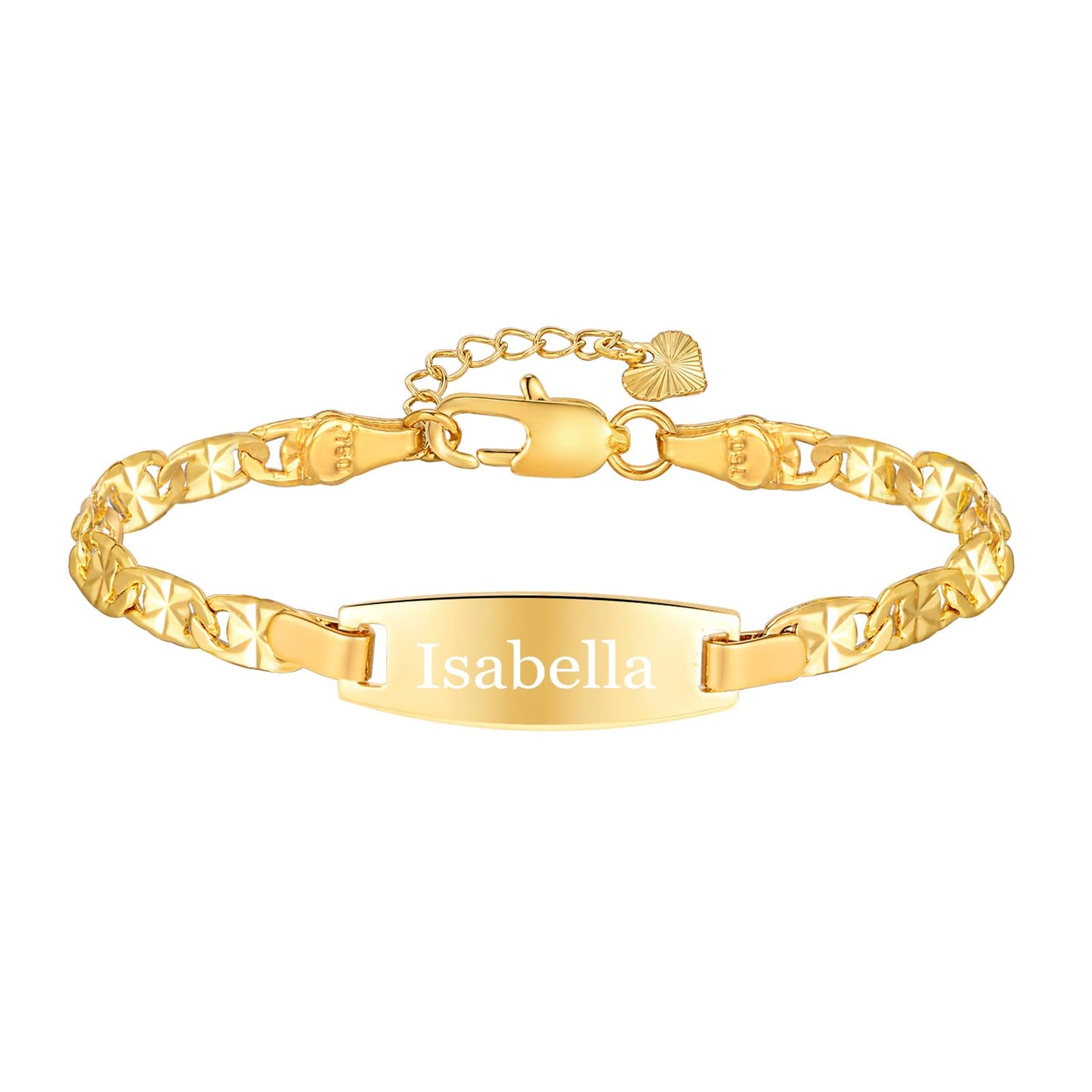 Personalized Baby Bar Bracelet : 18K Gold Plated Custom Name ID Plate Bracelet for Children Toddler from Mom, Engraved Kid Name for Daughter Son, New Born Birthday Gift,Adjustable,Nickel free