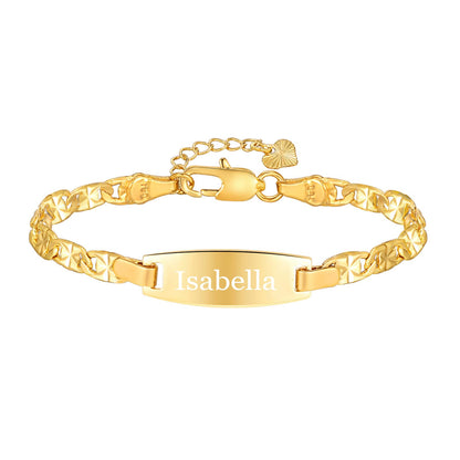 Personalized Baby Bar Bracelet : 18K Gold Plated Custom Name ID Plate Bracelet for Children Toddler from Mom, Engraved Kid Name for Daughter Son, New Born Birthday Gift,Adjustable,Nickel free