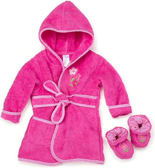 Spasilk 100% Cotton Hooded Terry Bathrobe with Booties, Pink Flower, One Size