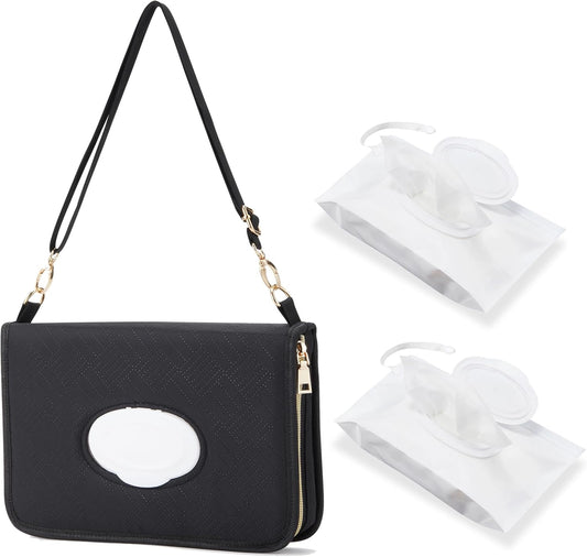 Diaper Bag with 2 PCS Wipes Dispensers Bags Multiple Pockets Baby Travel Essential Clutch Bag Baby Necessities Storage Bag Black
