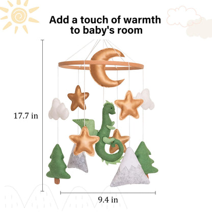 Dragon Baby Mobile, Forest Mobile for Crib, Crib Mobile for Boys and Girls, Nursery Mobile for Bassinet, Pack and Play, Moon, Green Dragon, Cloud, Star, Mountain, Tree