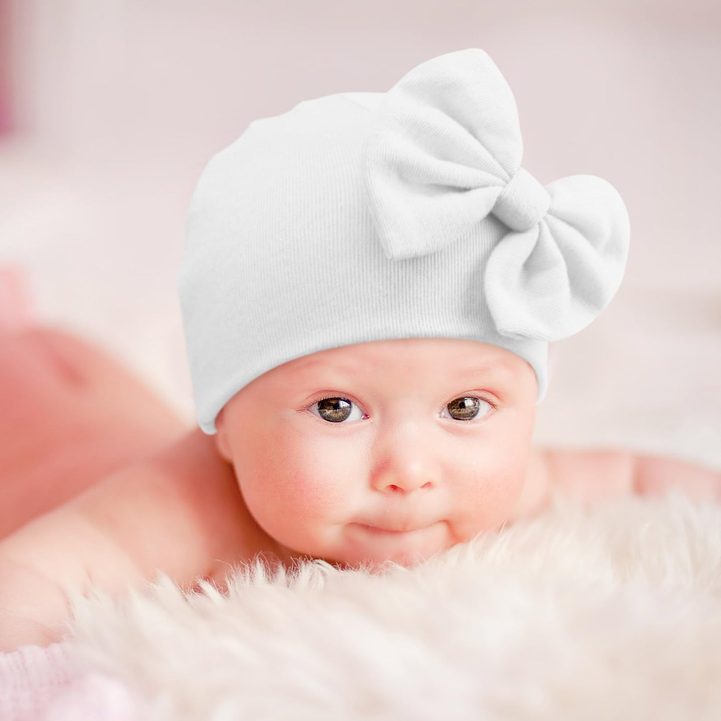BQUBO Newborn Baby Girls Hats Mittens Set Hospital Hat Beanie Infant Bow Hats Baby Cotton Gloves for 0-6 Months