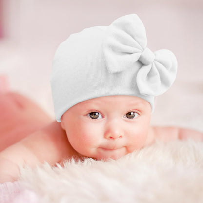 BQUBO Newborn Baby Girls Hats Mittens Set Hospital Hat Beanie Infant Bow Hats Baby Cotton Gloves for 0-6 Months