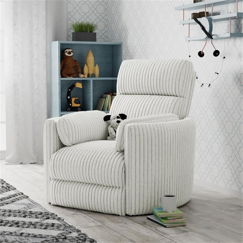 Pemberly Row Contemporary Fabric Swivel Glider Recliner in Ivory