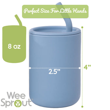 WeeSprout Silicone Baby Cups With Straws and Lids, 4 & 8 oz Options, Set of 2, Food Grade Toddler Training Container, Built In Straw Stoppers, Measurement Markings, Dishwasher Safe + Straw Cleaner