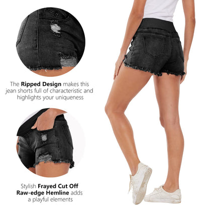 Foucome Women's Maternity Ripped Jean Shorts Summer Distressed Denim Shorts