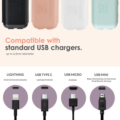 Geddy´s Mom Watch Your Mouth USB Charger Protector Award-Winning Baby Proof Cord Protector| BPA & Phthalate-Free Charger Protector | Electrical Safety Baby Products (3-Pack, White)