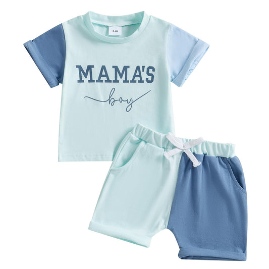 Baby Boy Summer Clothes Letter Contrast Short Sleeve T-shirt Top and Elastic Shorts 2 Pcs Set Toddler Infnat Outfit