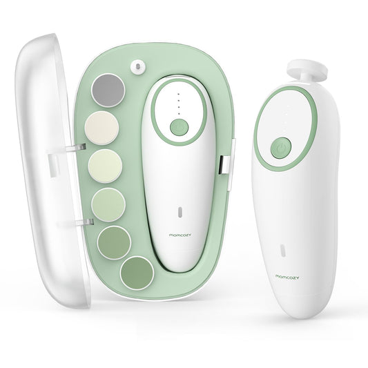 Momcozy Baby Nail File Electric, Gentle Baby Nail Trimmer Electric Rechargeable, Baby Nail Clipper Electric, 7 Grinding Head Replacement Pads
