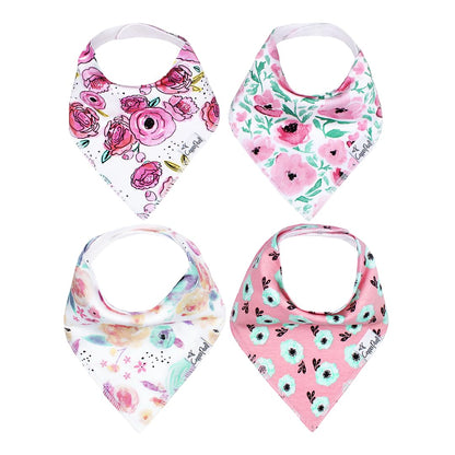 Copper Pearl 4 Pack Soft Cotton Baby Bibs for Drooling and Teething, Absorbent Drool Bibs for Baby Girl and Boy, Adjustable to Fit Newborns to Toddlers, Tons of Styles (Ferra)